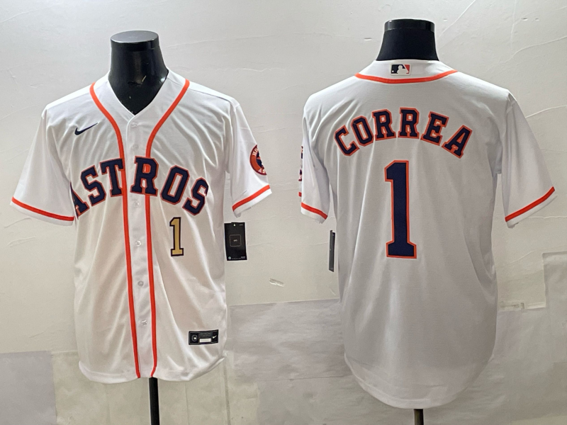 Men 2025 Houston Astros #1 Correa white Nike MLB Jersey 0034->houston astros->MLB Jersey